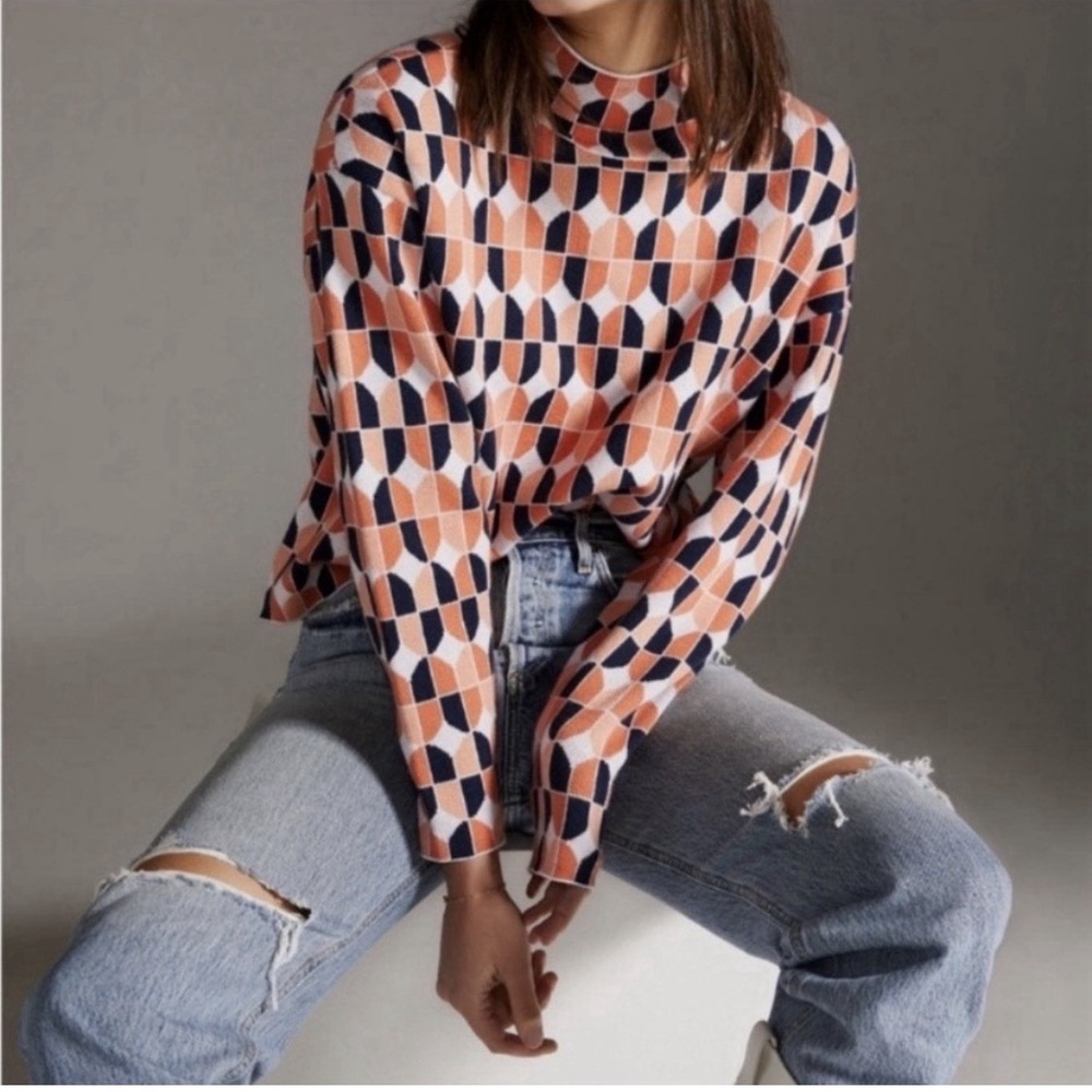 Maeve by Anthropologie The Carys Mock Neck Geometric Print Sweater Women's M